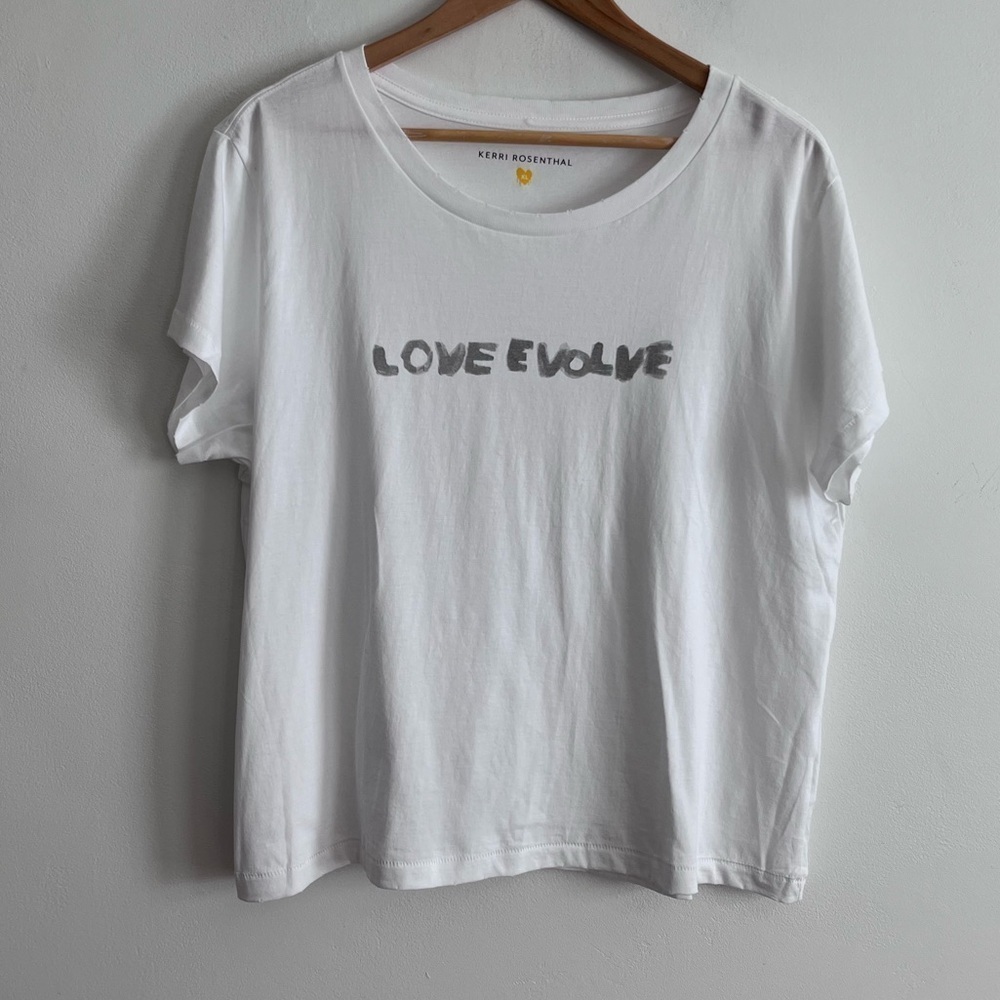Kerri Rosenthal White Distressed Cotton Short Sleeve T-Shirt